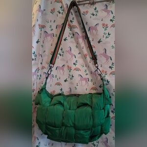 Green Woven Puffer Crossbody Bag